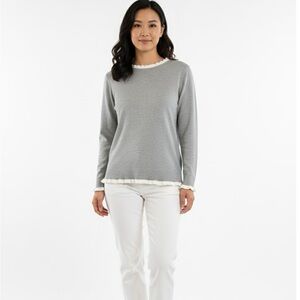 Adrianna Papell Gray and Cream Knit Top